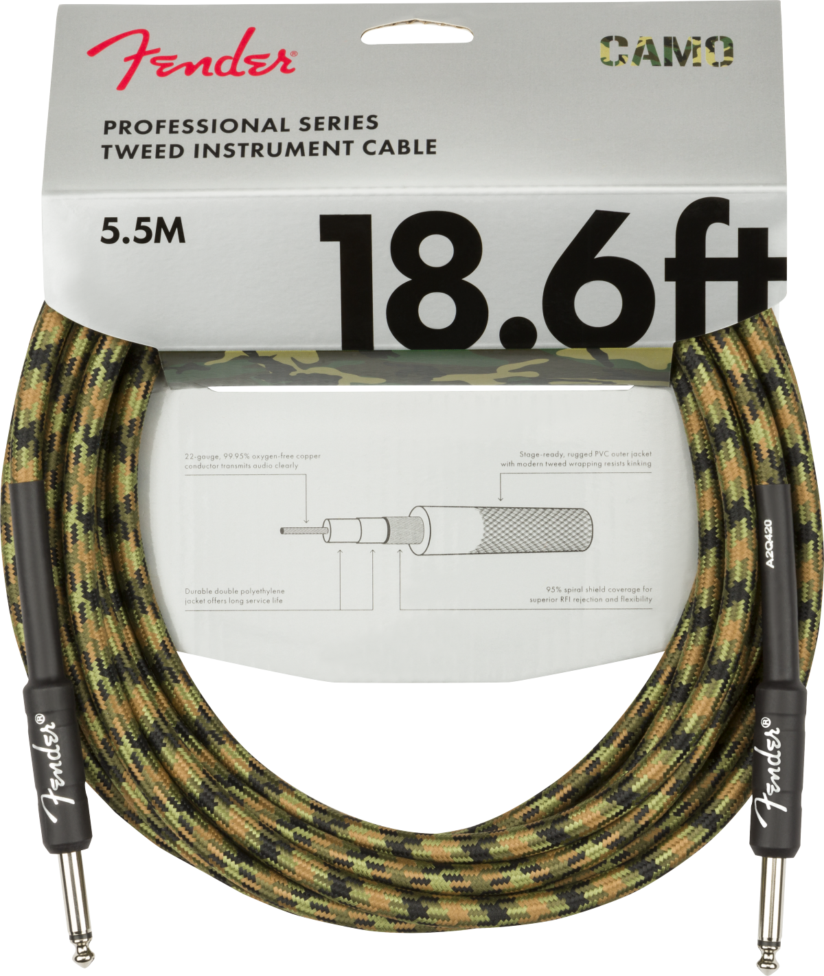 Fender Professional Düz/Düz Uçlu 5.5M Woodland Camo Enstrüman Kablosu